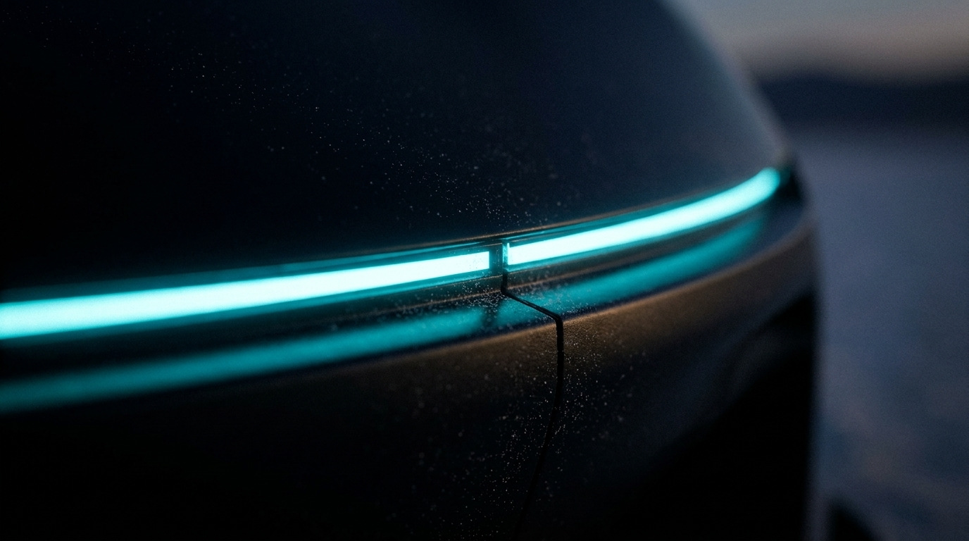 Macro of the electric-cyan light-bar